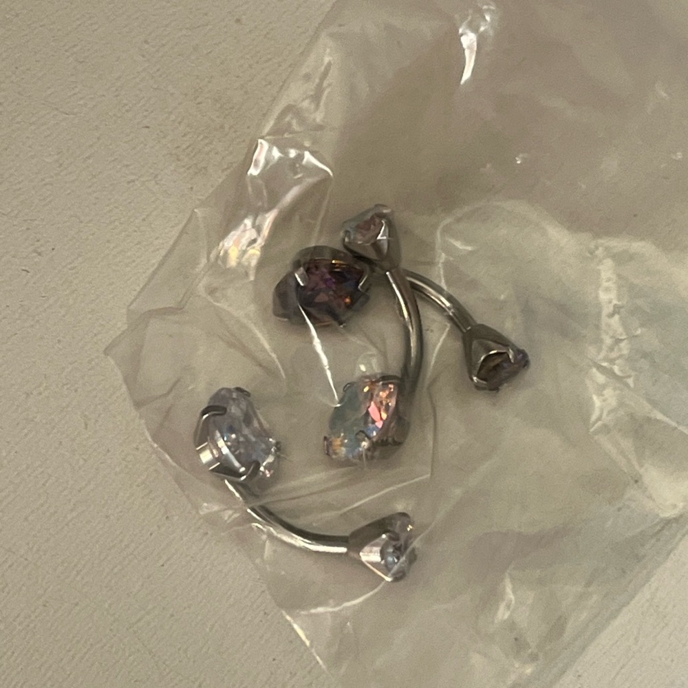 Silver and Purple Gemstone Curved Barbel belly rings